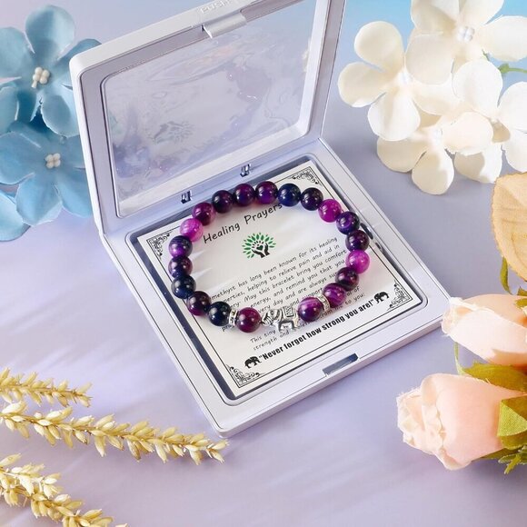 Adjustable Amethyst Elephant Bracelet - Get Well Gift for Women After Surgery - Picture 6 of 7